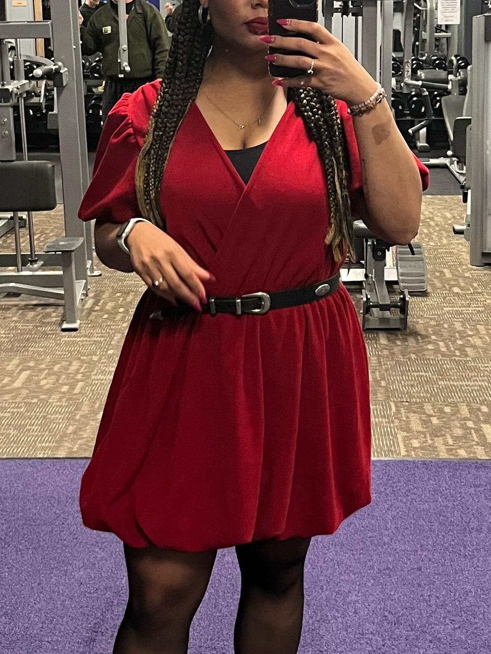 ASOS Red V‑Neck Puff Sleeve Mini Dress